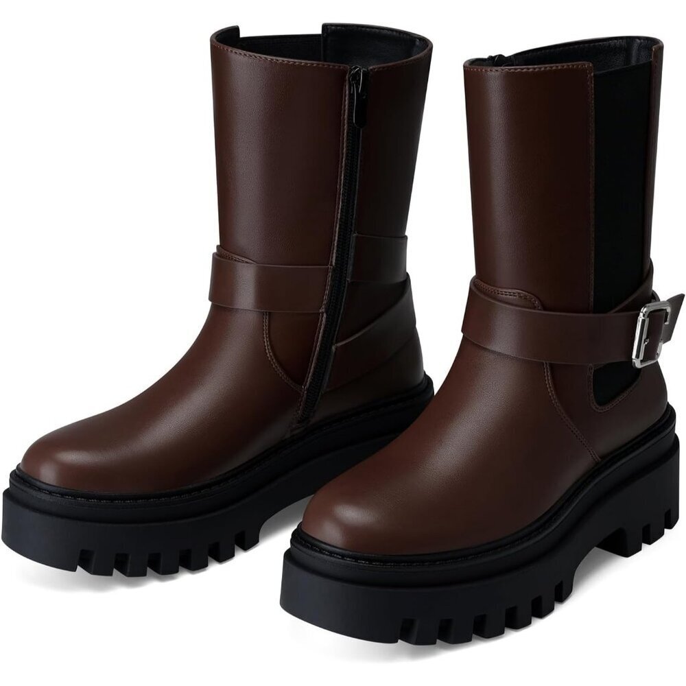 Women's Brown Chelsea Platform Boots Comfort Width Fall Winter Ankle Booties